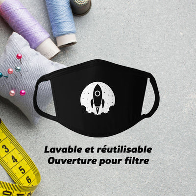 Masque En Tissu Fusée Rocket - Coton lavable avec poche pour filtre Noir