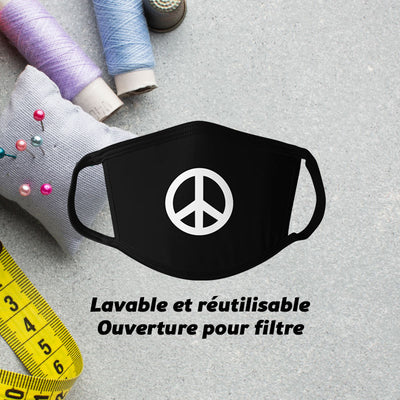 Masque En Tissu Peace Centre - Coton lavable avec poche pour filtre Noir